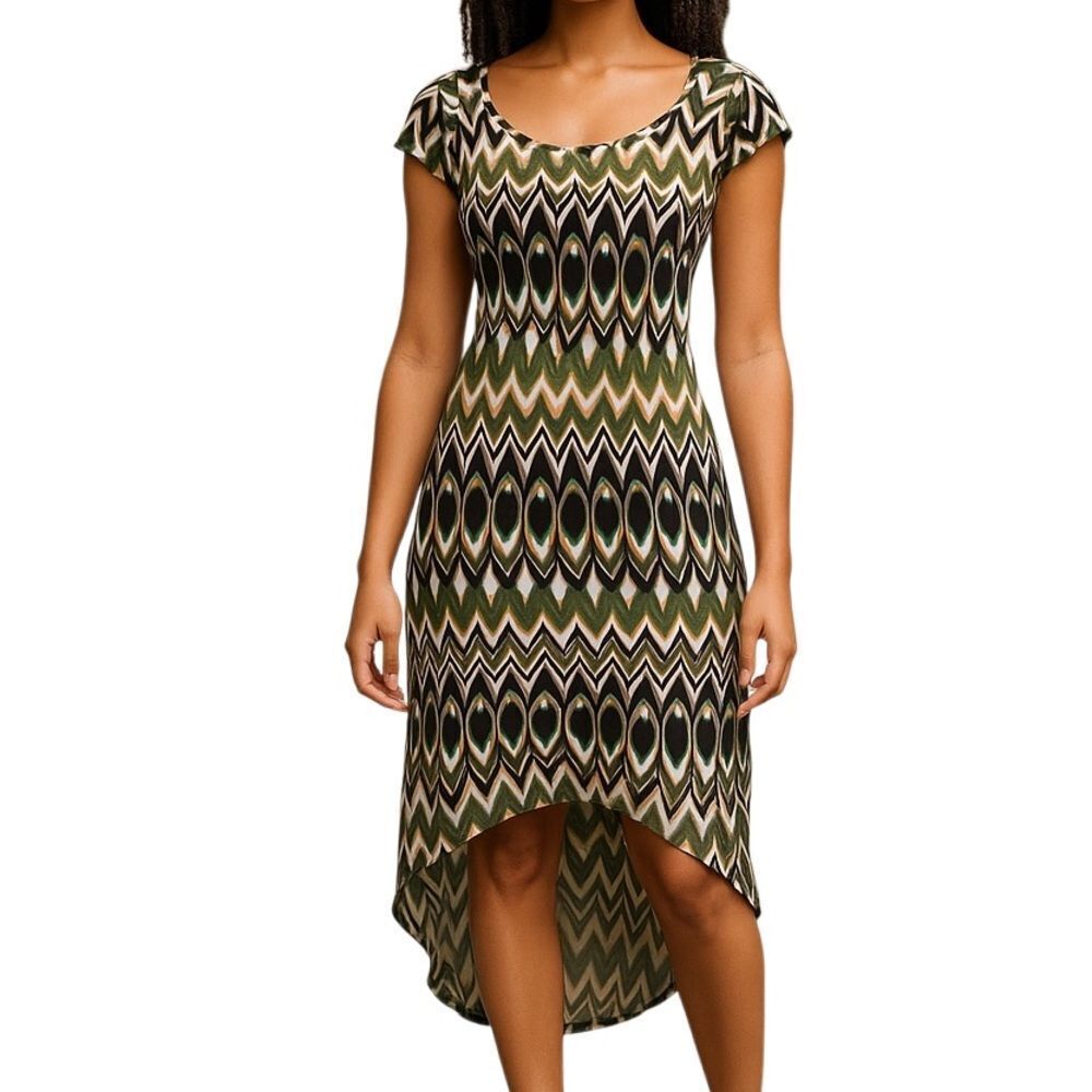 Bear Dance HIGH/LOW MAXI DRESS Size Large fits like Medium NWT Green/Black